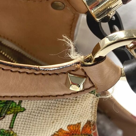 GUCCI 140203 Flora Bamboo Floral Flower Bag Tote Bag Hand Bag Canvas Multicolore - Picture 13 of 16